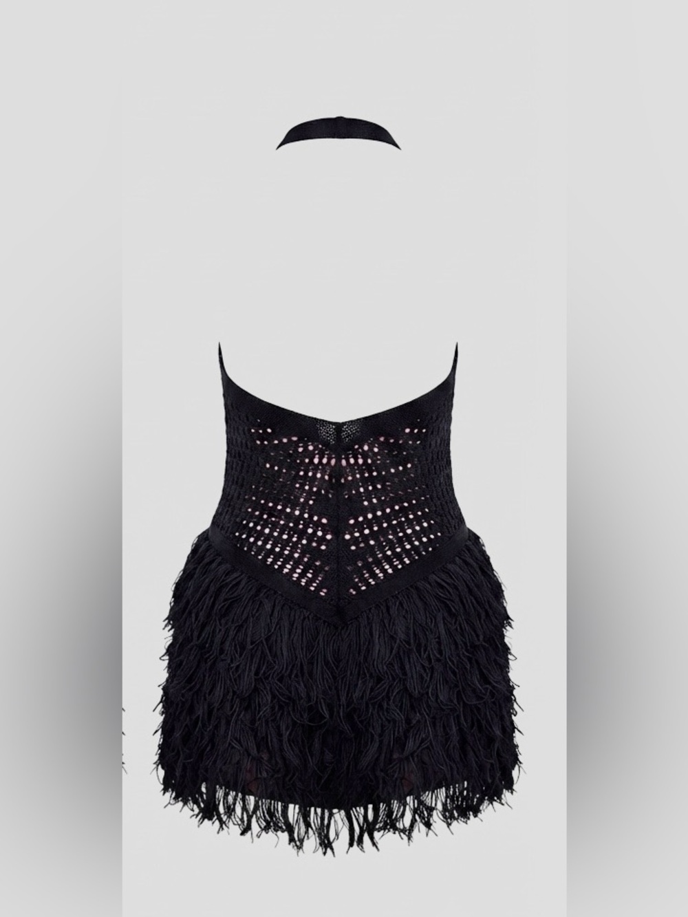Musera Black Crochet Fringe Halter Mini Dress Boho Cover Up XL - Picture 3 of 14